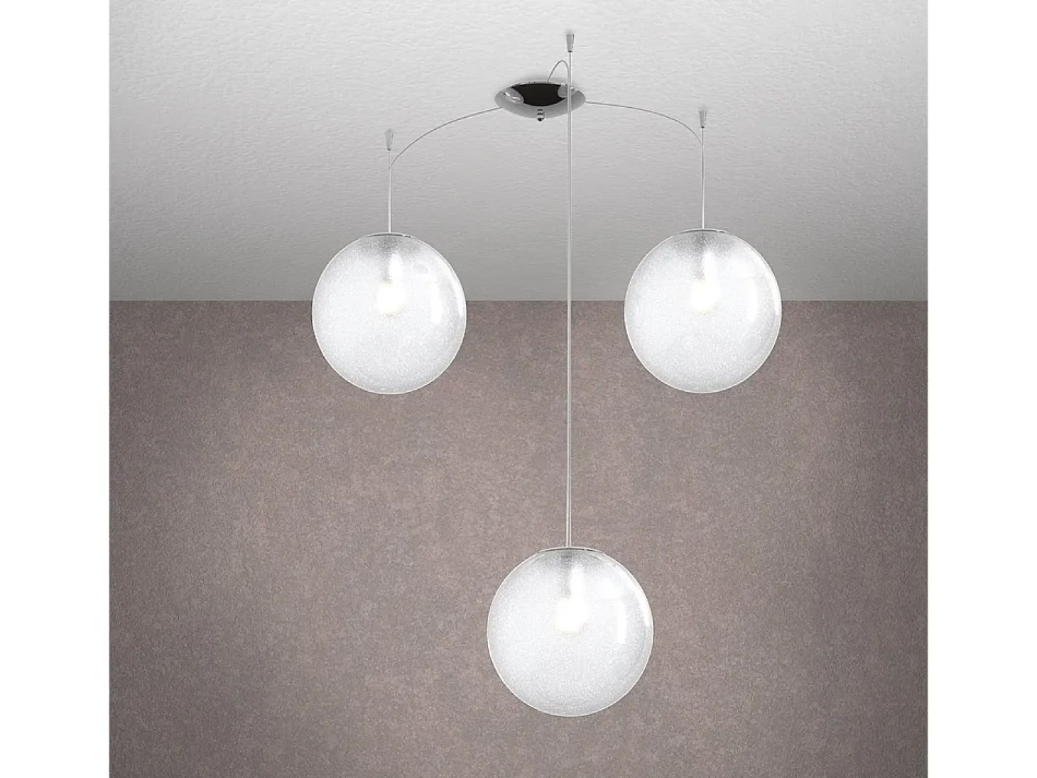 Sospensione Contemp Glitter Metallo Cromo Vetro Soffiato Trasp 3 Luci E27 25Cm