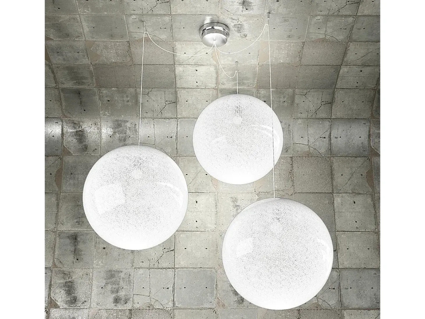 Sospensione Contemp Glitter Metallo Cromo Vetro Soffiato Trasp 3 Luci E27 40Cm