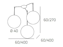 Sospensione Contemp Glitter Metallo Cromo Vetro Soffiato Trasp 3 Luci E27 40Cm