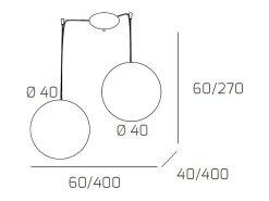 Sospensione Contemp Glitter Metallo Cromo Vetro Soffiato Trasp 2 Luci E27 40Cm