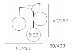 Sospensione Contemporanea Moon Metallo Cromo Vetro Rosso 3 Luci E27 D.30Cm