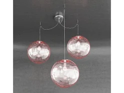 Sospensione Contemporanea Moon Metallo Cromo Vetro Rosso 3 Luci E27 D.30Cm