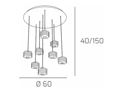 Sospensione Contemporanea Rubik Metallo Cromo Diffusore Cristallo 8 Luci G9