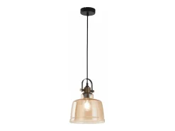 Sospensione Contemporanea Vintage Metallo Nero Vetro Ambra 1 Luce E27