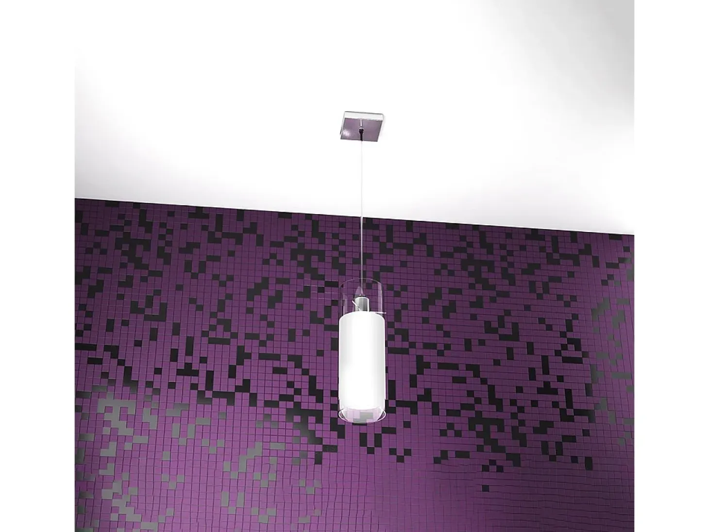 Sospensione Contemporanea Cilinder Metallo Cromo Vetro Satinato 1 Luce E27