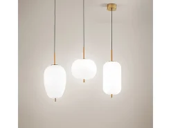 Sospensione Contemporanea Cirro Metallo Oro Vetro Bianco Led 18W 3000K