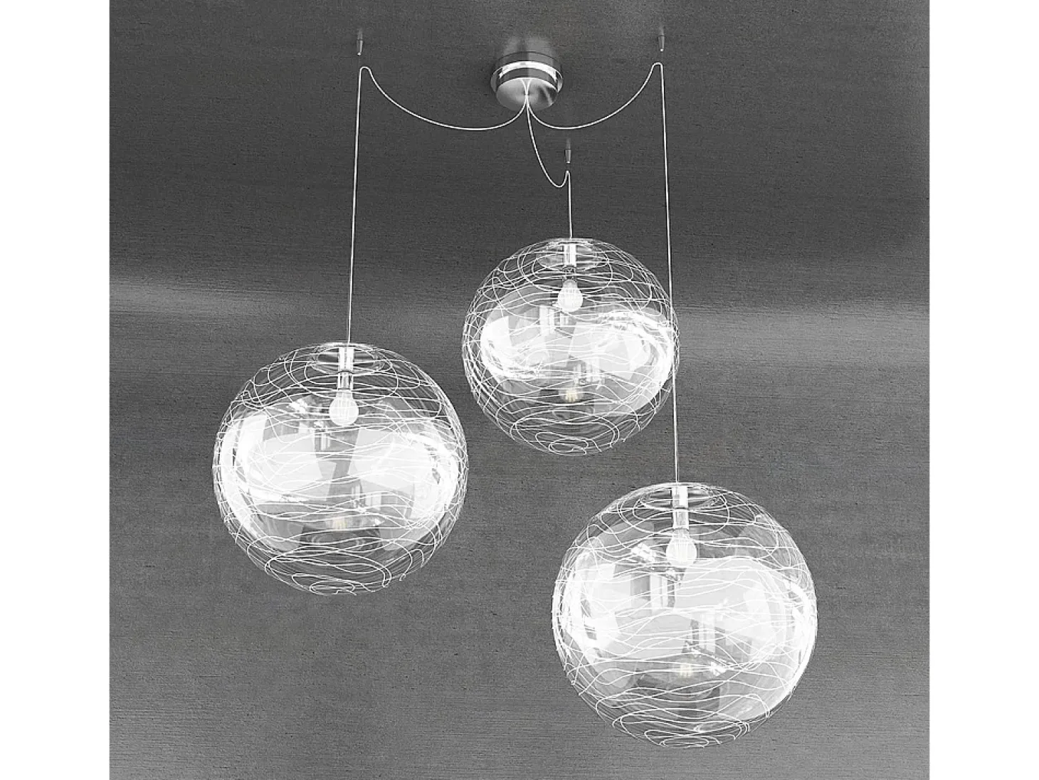 Sospensione Contemporanea Moon Metallo Cromo Vetro Bianco 3 Luci E27 D.40Cm