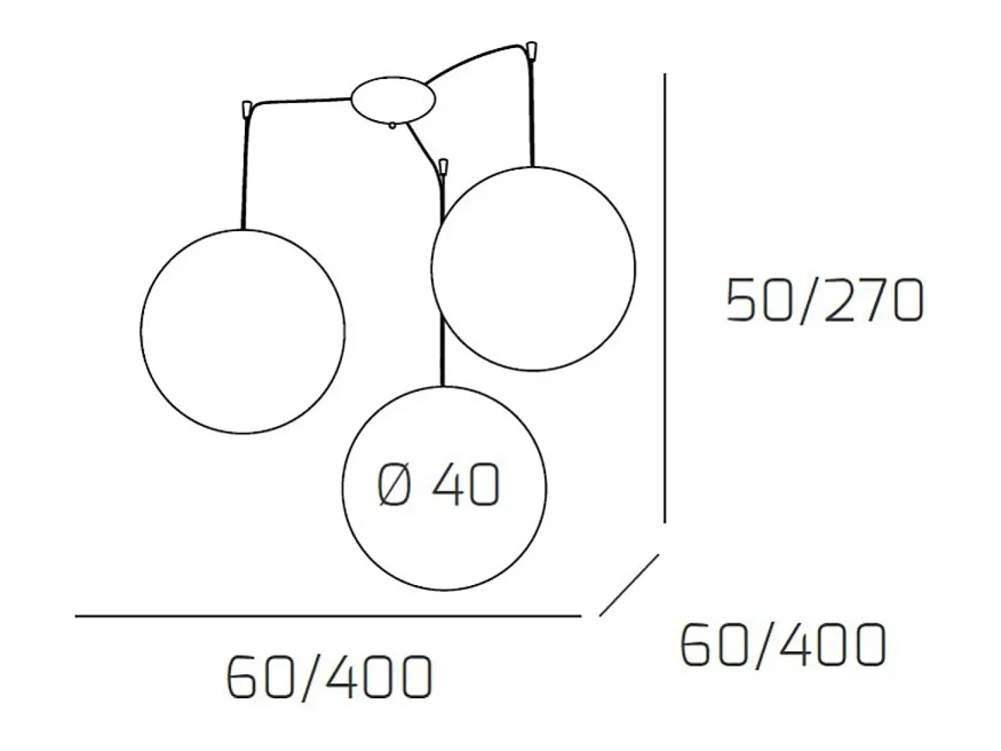Sospensione Contemporanea Moon Metallo Cromo Vetro Bianco 3 Luci E27 D.40Cm
