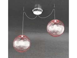 Sospensione Contemporanea Moon Metallo Cromo Vetro Rosso 2 Luci E27 D.30Cm
