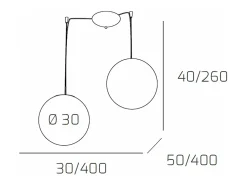 Sospensione Contemporanea Moon Metallo Cromo Vetro Rosso 2 Luci E27 D.30Cm