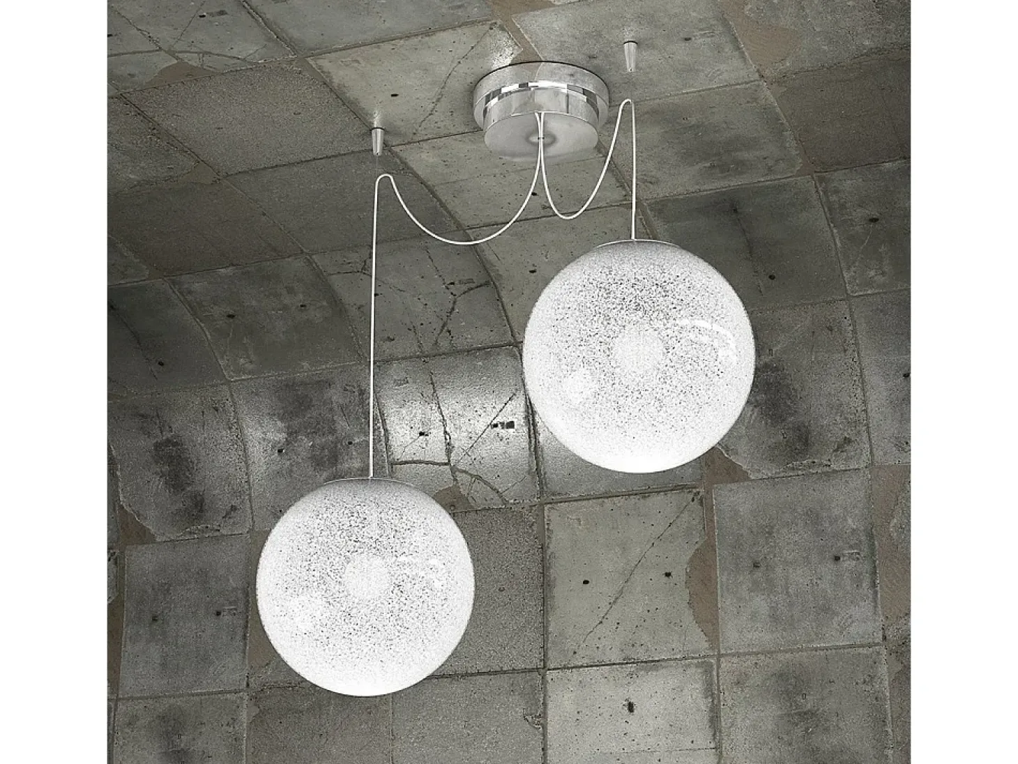 Sospensione Contemporanea Glitter Metallo Cromo Vetro Soffiato Trasp 2 Luci E14
