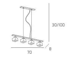 Sospensione Contemporanea Metropolitan Metallo Cromo Vetro Trasparente 4 Luci G9