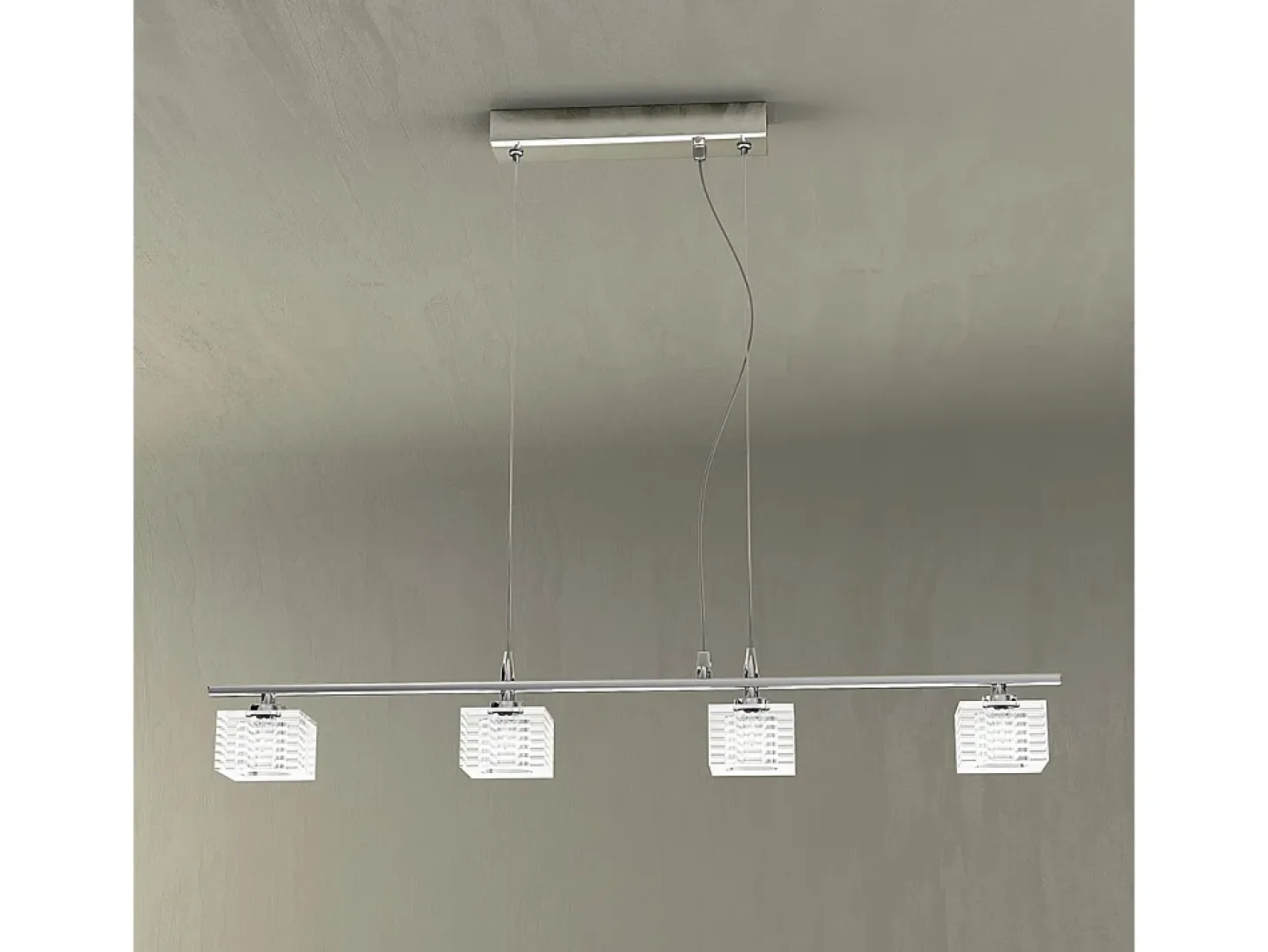 Sospensione Contemporanea Metropolitan Metallo Cromo Vetro Trasparente 4 Luci G9