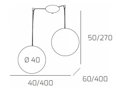 Sospensione Contemporanea Moon Metallo Cromo Vetro Rosso 2 Luci E27 D.40Cm