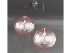 Sospensione Contemporanea Moon Metallo Cromo Vetro Rosso 2 Luci E27 D.40Cm