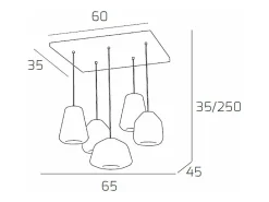 Sospensione Cromo 5 Luci Rettangolare Vetri (Alpha Am) (Beta Am + Tr) (Gamma Tr + Am)