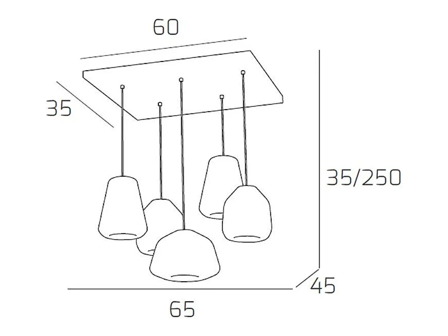 Sospensione Cromo 5 Luci Rettangolare Vetri (Alpha Tr) (Beta 2X Tr) (Gamma 2X Fu)