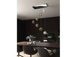 Sospensione Cromo 7 Luci Rettangolare Vetri 2X Tr + 2X Am + Fu + Ra + Or