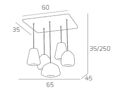 Sospensione Cromo 5 Luci Rettangolare Vetri (Alpha Ve) (Beta Tr + Bl) (Gamma Fu + Am)