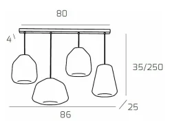 Sospensione Cromo 4 Luci Rettangolare Alpha Am + Beta Tr + Beta Am + Gamma Tr