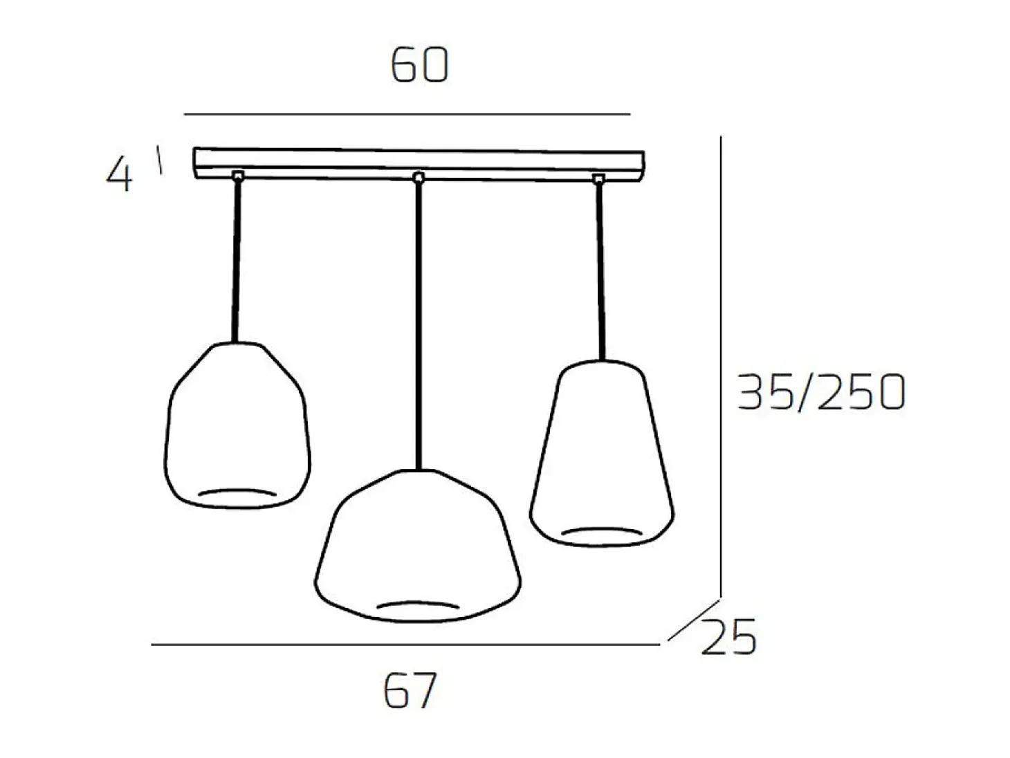 Sospensione Cromo 3 Luci Rettangolare Vetri Alpha + Beta + Gamma Ambra