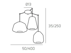 Sospensione Cromo 3 Luci Spostabile Vetri Alpha Ve + Beta Bl + Gamma Fu
