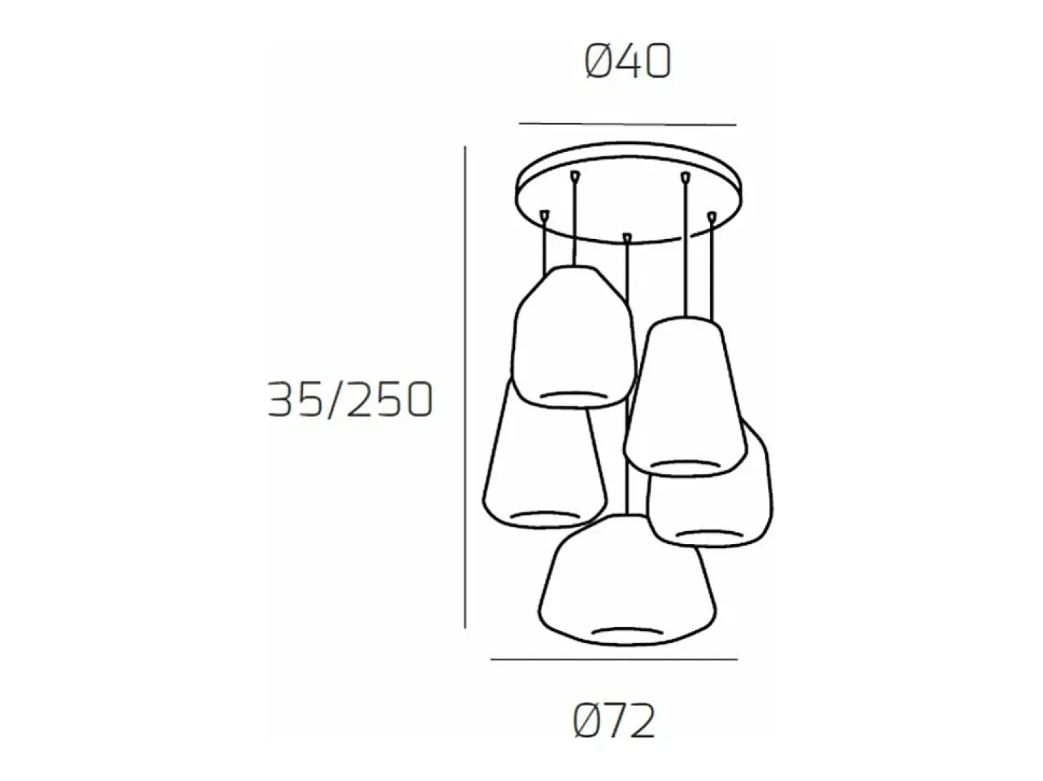 Sospensione Cromo 5 Luci Tonda Vetri 1X Alpha + 2X Beta + 2X Gamma Ambra