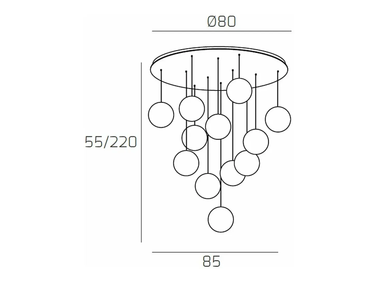 Sospensione Cromo 12 Luci Tonda Vetri 3X Tr + 3X Am + 2X Fu + 2X Ra + 2X Or