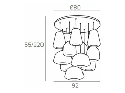 Sospensione Cromo 12 Luci Tonda Vetri (Alpha 2 X Am + 1 X Tr) (Beta 2X Am + 2X Tr ) (Gamma 2X Am + 3X Tr)