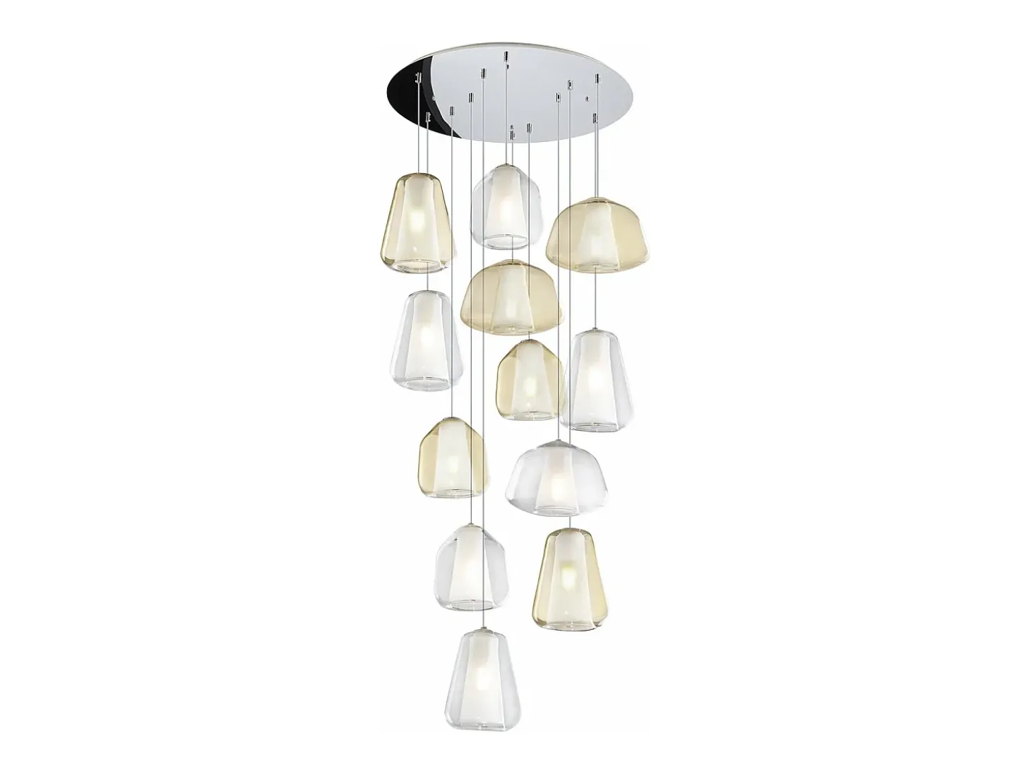 Sospensione Cromo 12 Luci Tonda Vetri (Alpha 2 X Am + 1 X Tr) (Beta 2X Am + 2X Tr ) (Gamma 2X Am + 3X Tr)