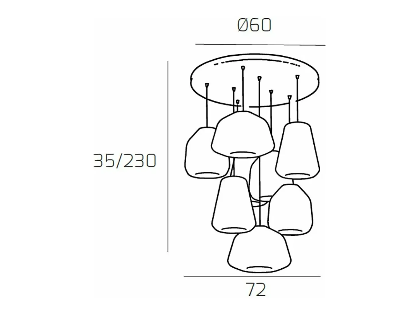 Sospensione Cromo 8 Luci Tonda Vetri (Alpha Tr+Am) (1X Beta Tr + 2X Am) (1X Gamma Tr + 2X Am)