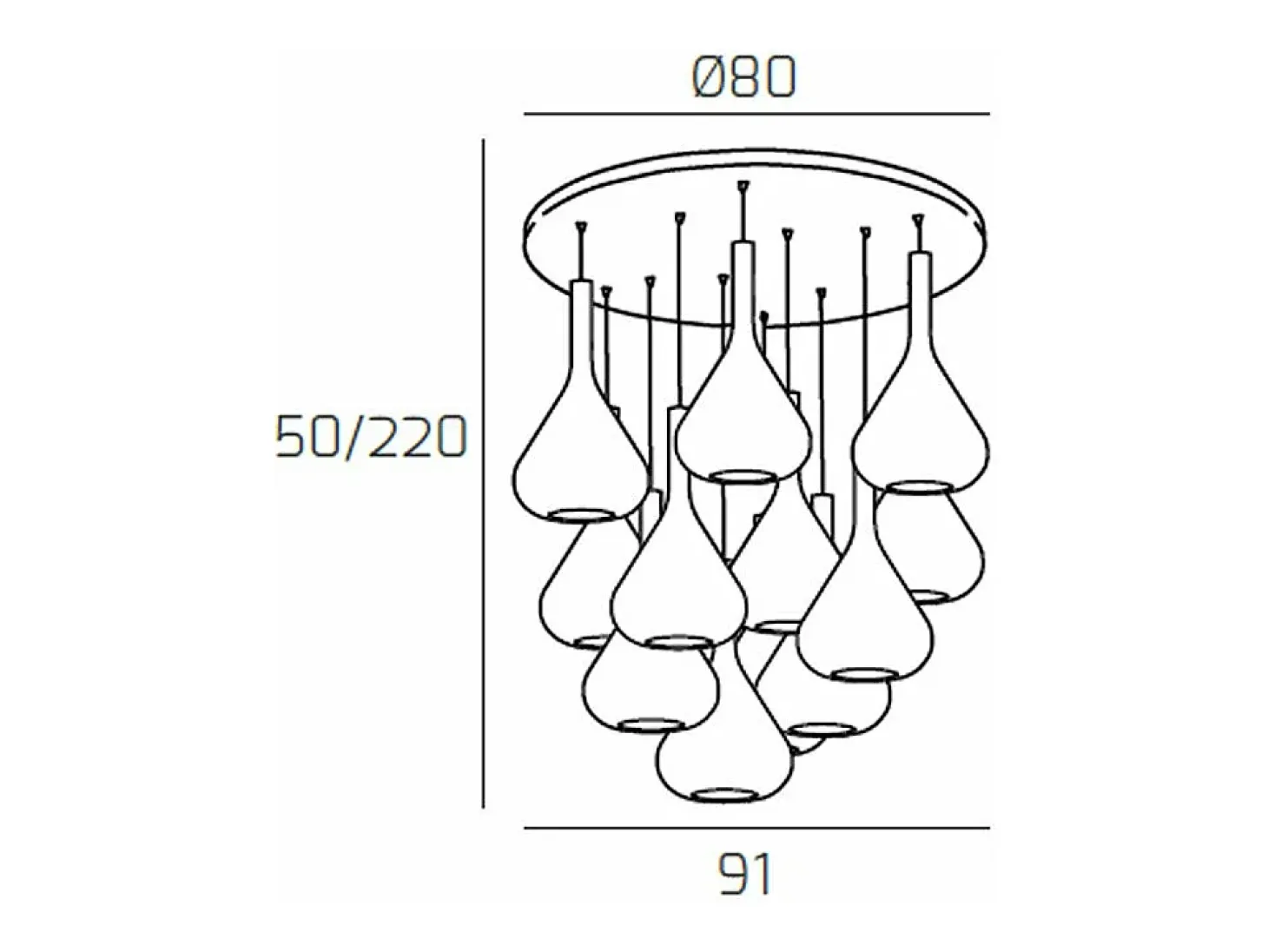 Sospensione Cromo 12 Luci Tonda Vetri 6X Tr + 6X Am
