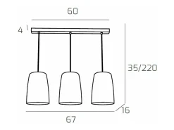 Sospensione Cromo Rettangolare 3 Luci (2 Ra + 1 Cr)