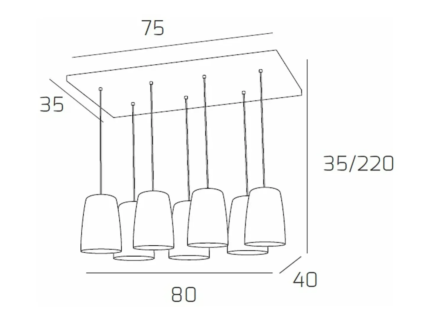 Sospensione Cromo Rettangolare 7 Luci (4 Ra + 3 Cr)