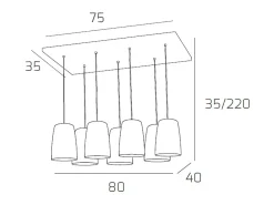 Sospensione Cromo Rettangolare 7 Luci (4 Am + 3 Ra)