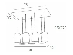 Sospensione Cromo Rettangolare 7 Luci (3 Am+2 Ra+2 Cr)