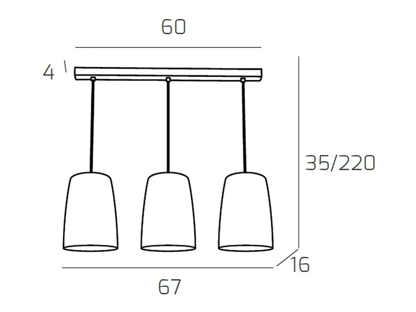 Sospensione Cromo Rettangolare 3 Luci (1 Am+1 Ra+1 Cr)