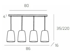Sospensione Cromo Rettangolare 4 Luci (2 Ra + 2 Cr)