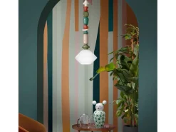 Sospensione Grande Vintage Decò Lariat Ceramica Bianco Latte 1 Luce E27