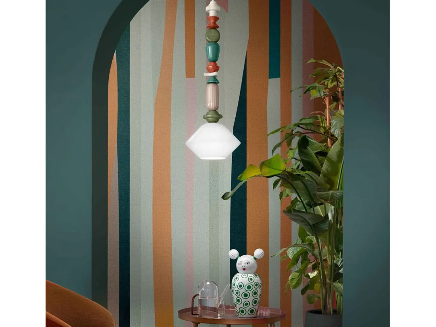 Sospensione Grande Vintage Decò Lariat Ceramica Bianco Latte 1 Luce E27