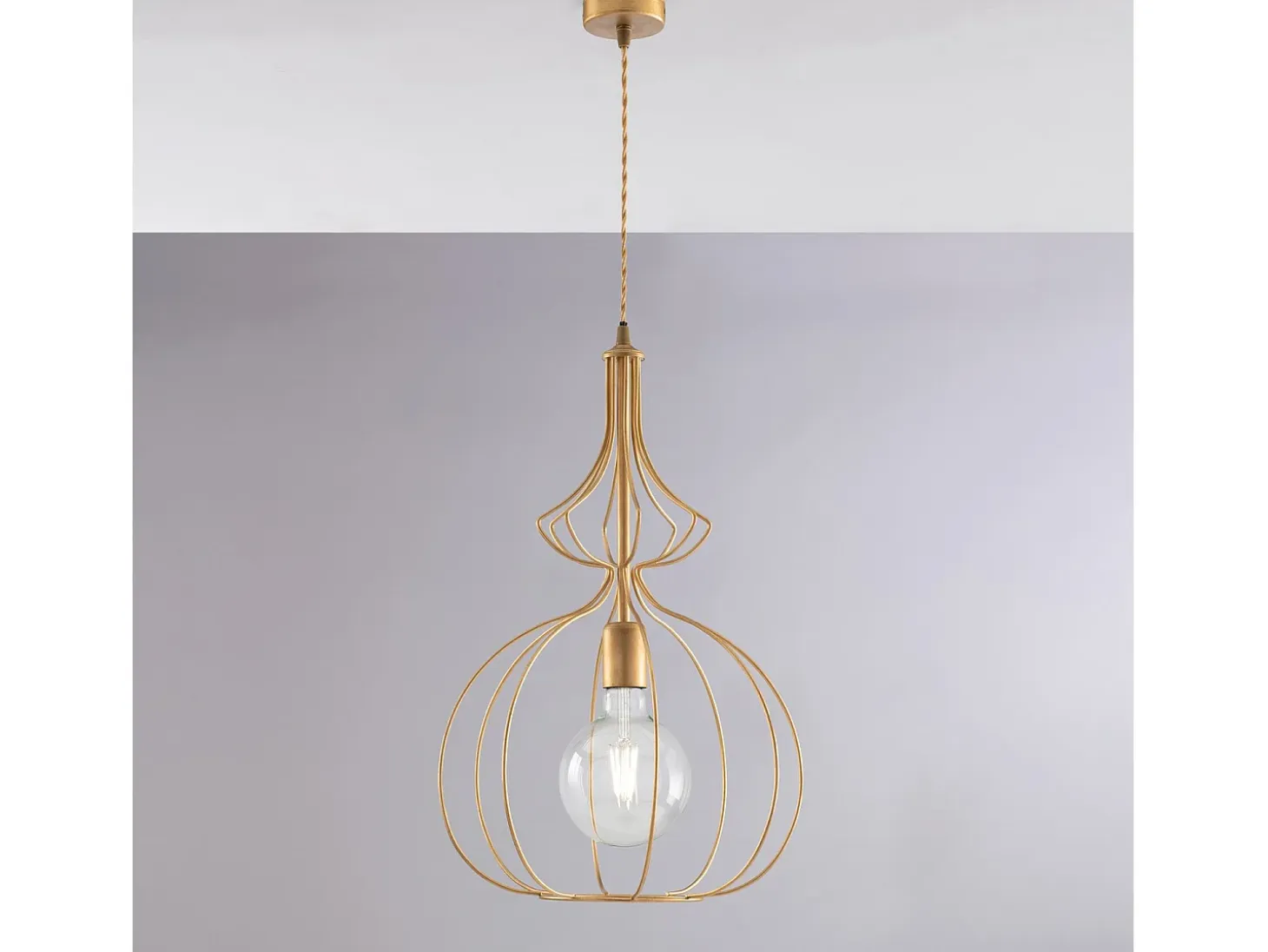 Sospensione Industrial 1 Luce Olimpia Gabbia Ferro Laccato Oro