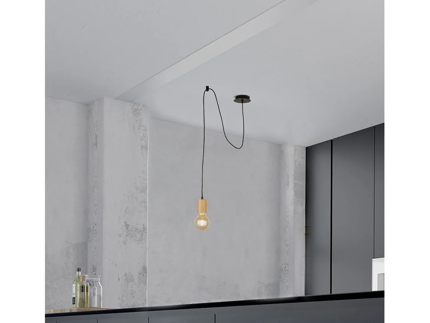 Sospensione Industrial-Nordico Spinoso Acciaio Nero Marrone 1 Luce E27