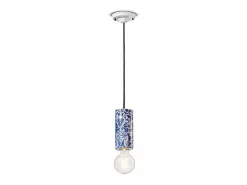 Sospensione Media Vintage Decò Pi Ceramica Ming Rosso 1 Luce E27