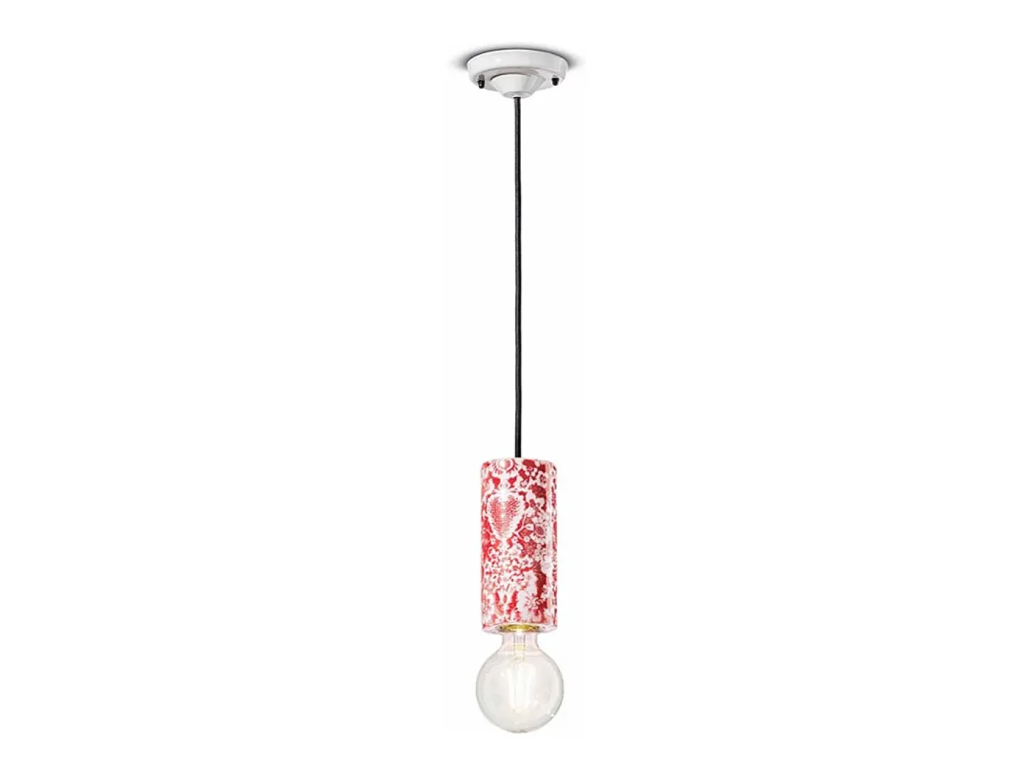 Sospensione Media Vintage Decò Pi Ceramica Ming Blu 1 Luce E27