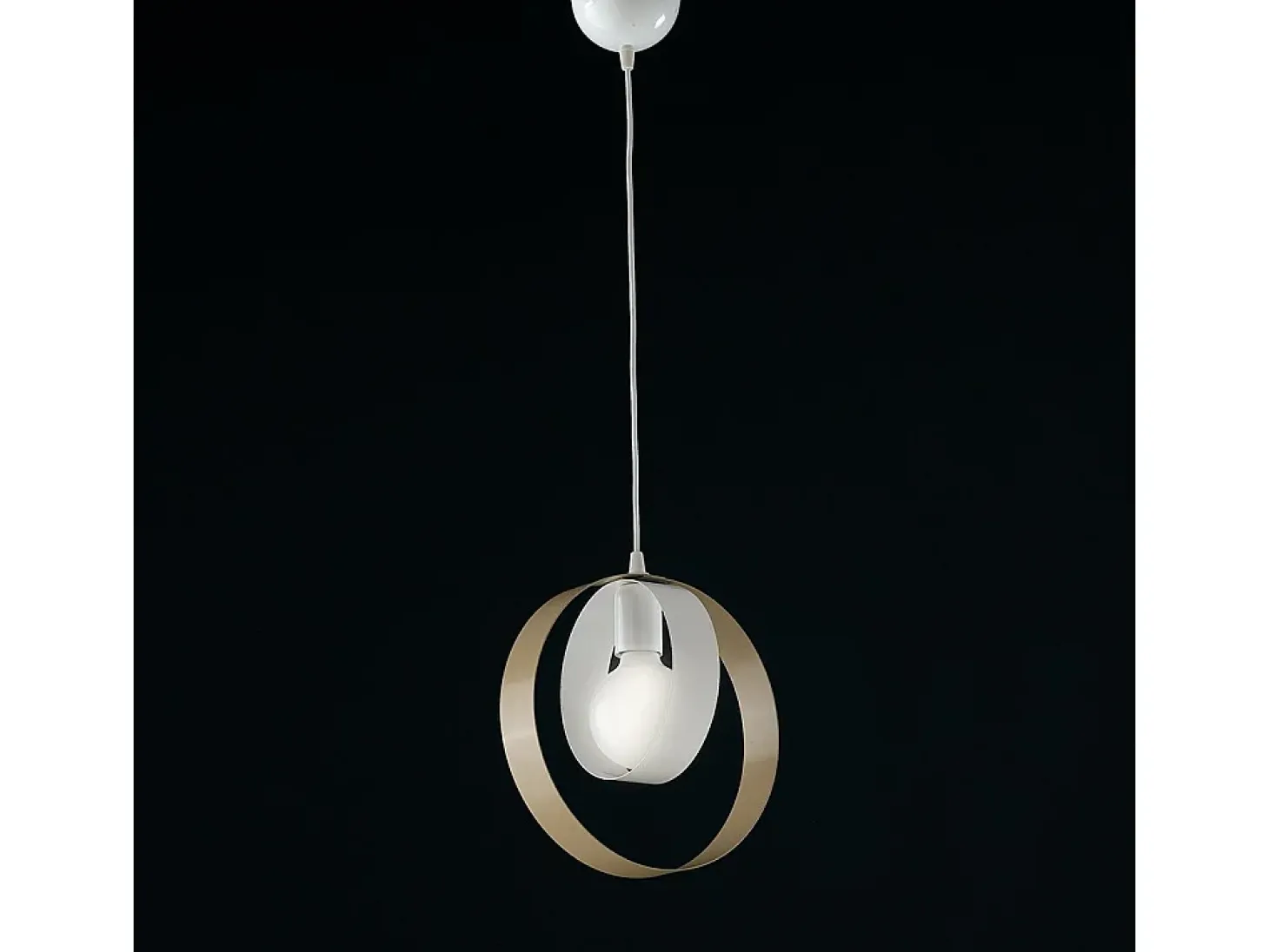 Sospensione Moderna 1 Luce Cerchi Ferro Bianco e Tortora Serie Bolla