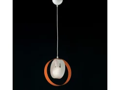 Sospensione Moderna 1 Luce Cerchi Ferro Bianco e Arancio Serie Bolla
