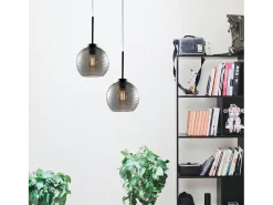 Sospensione Moderna Ankara 1 Luce Ferro Nero Vetro Soffiato Grigio Specchiato
