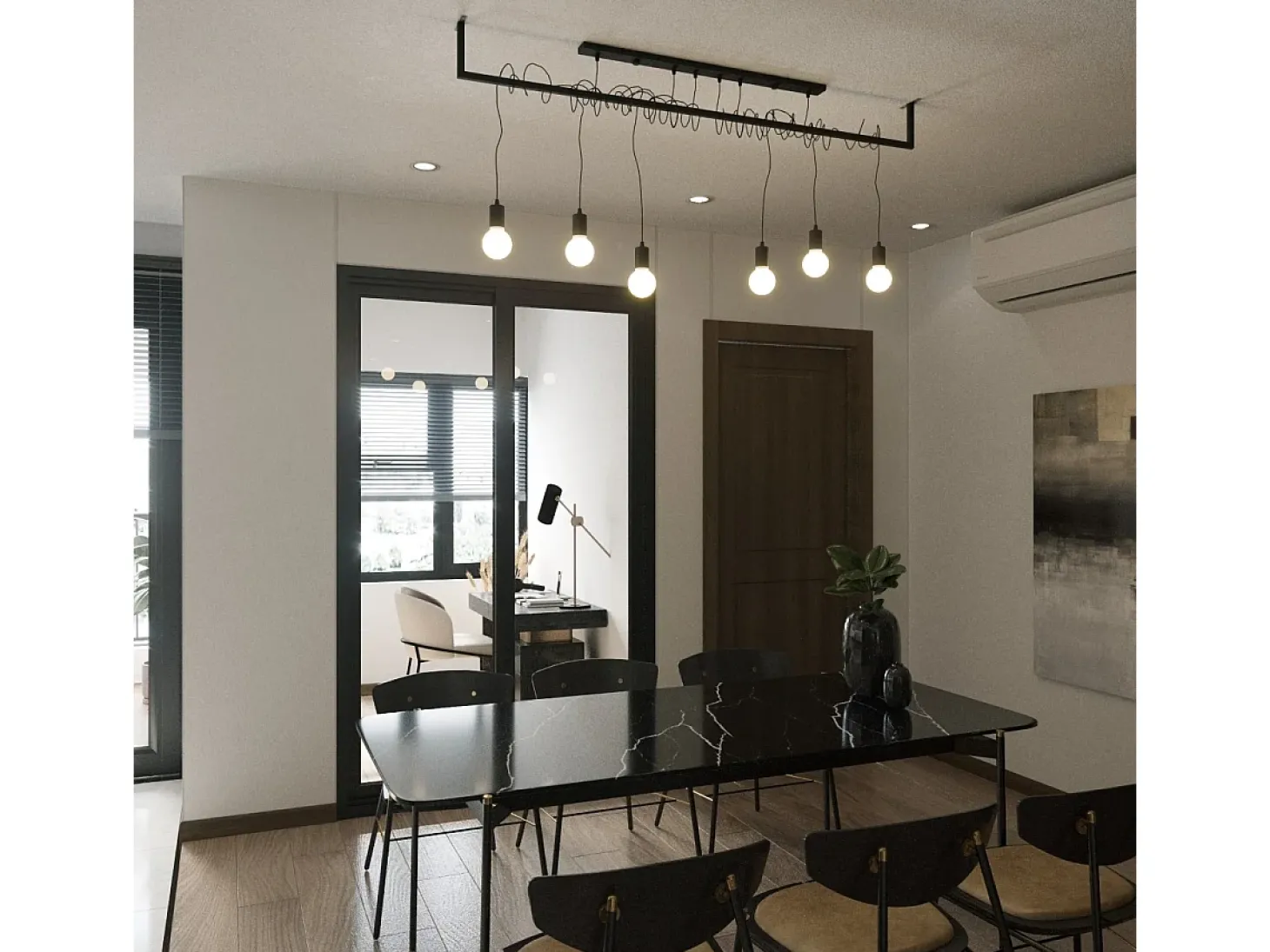 Sospensione Moderna Barra Dritta 6 Luci Nero E27 Colgante de barra recto moderno 6 luces Negro E27