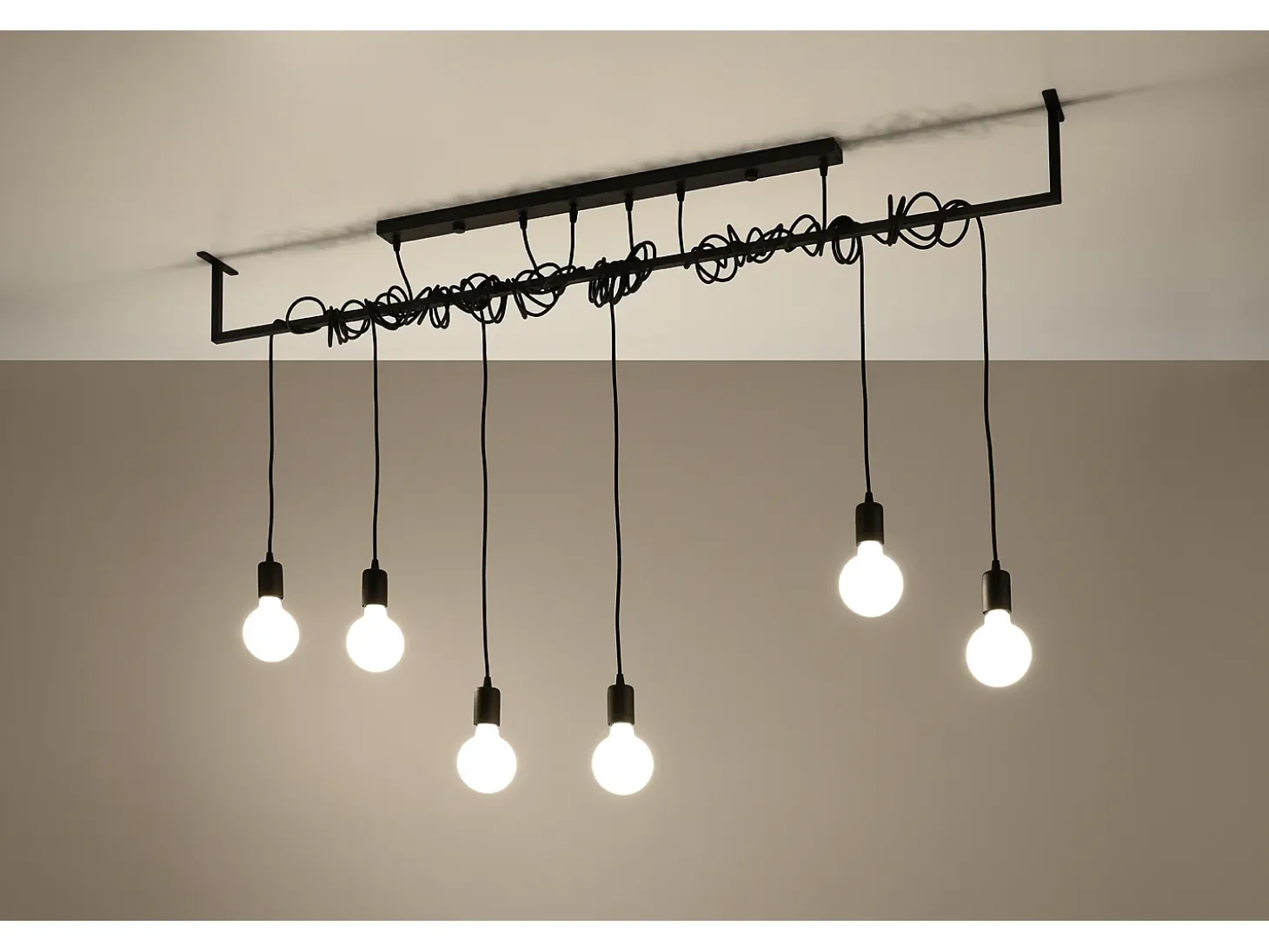 Sospensione Moderna Barra Dritta 6 Luci Nero E27 Colgante de barra recto moderno 6 luces Negro E27