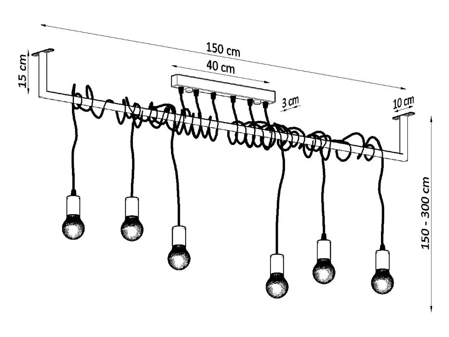 Sospensione Moderna Barra Dritta 6 Luci Nero E27 Colgante de barra recto moderno 6 luces Negro E27